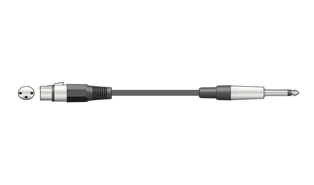Cabo de Microfone XLR F&ecirc;mea para Jack Mono 6.3mm 6.0m