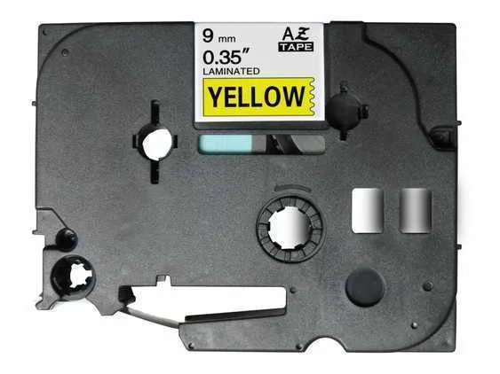 Fita Laminada Compat&iacute;vel Brother Tze-621 - 9mm X 8 Metros Preto/Amarelo