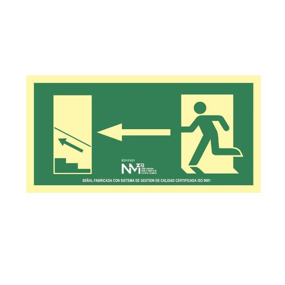 Sinal Evacua&ccedil;&atilde;o Escadas Acima &agrave; Esquerda Pvc 0,7mm Classe B 32x16cm B11151 Normaluz