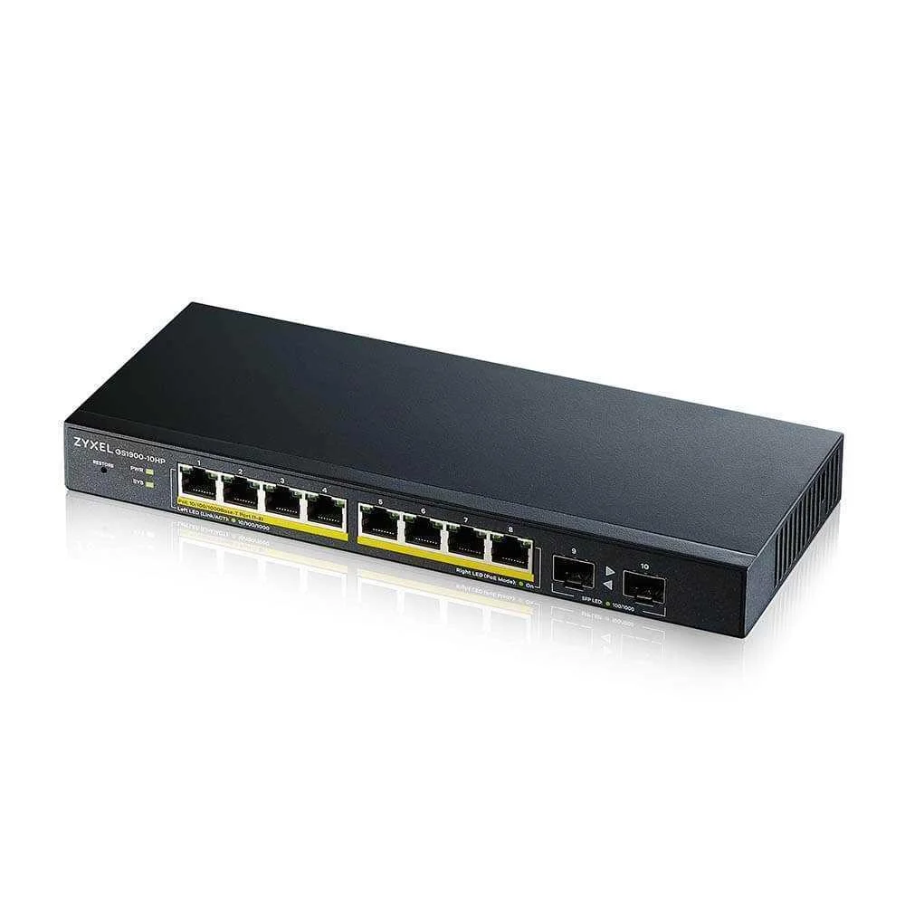 Zyxel Switch  8x Gs1900-10hp  Gbe L2 Poe+ /+2 Sfp Slots