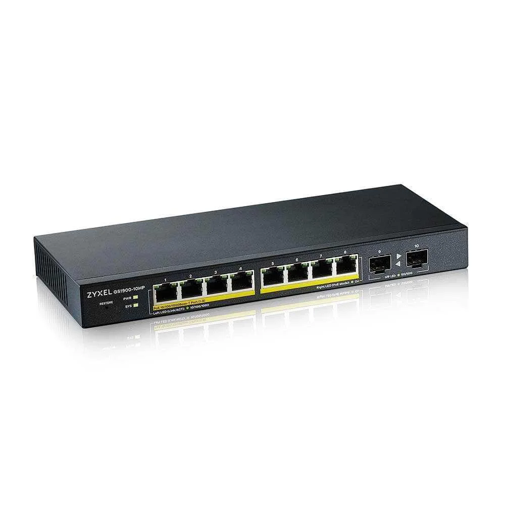 Zyxel Switch  8x Gs1900-10hp  Gbe L2 Poe+ /+2 Sfp Slots