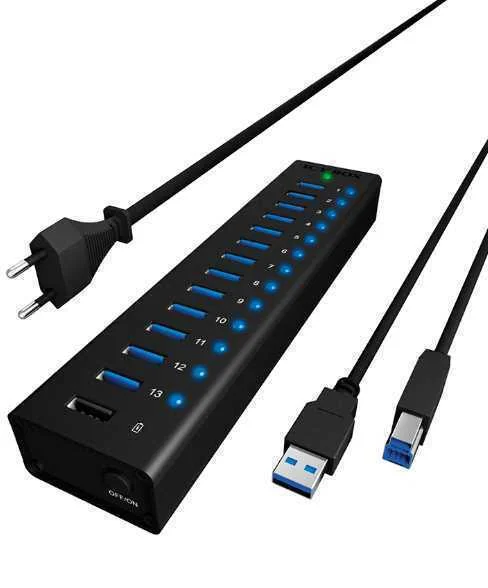 Hub 13-Port Icybox Usb 3.0 Ib-Ac6113 Mit Usb Ladeanschluss