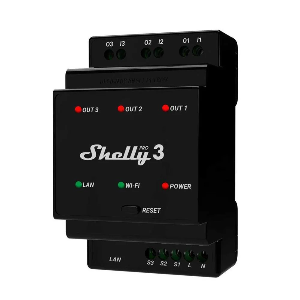 SHELLY PRO 3 REL&Eacute; DE ENERGIA PRETO