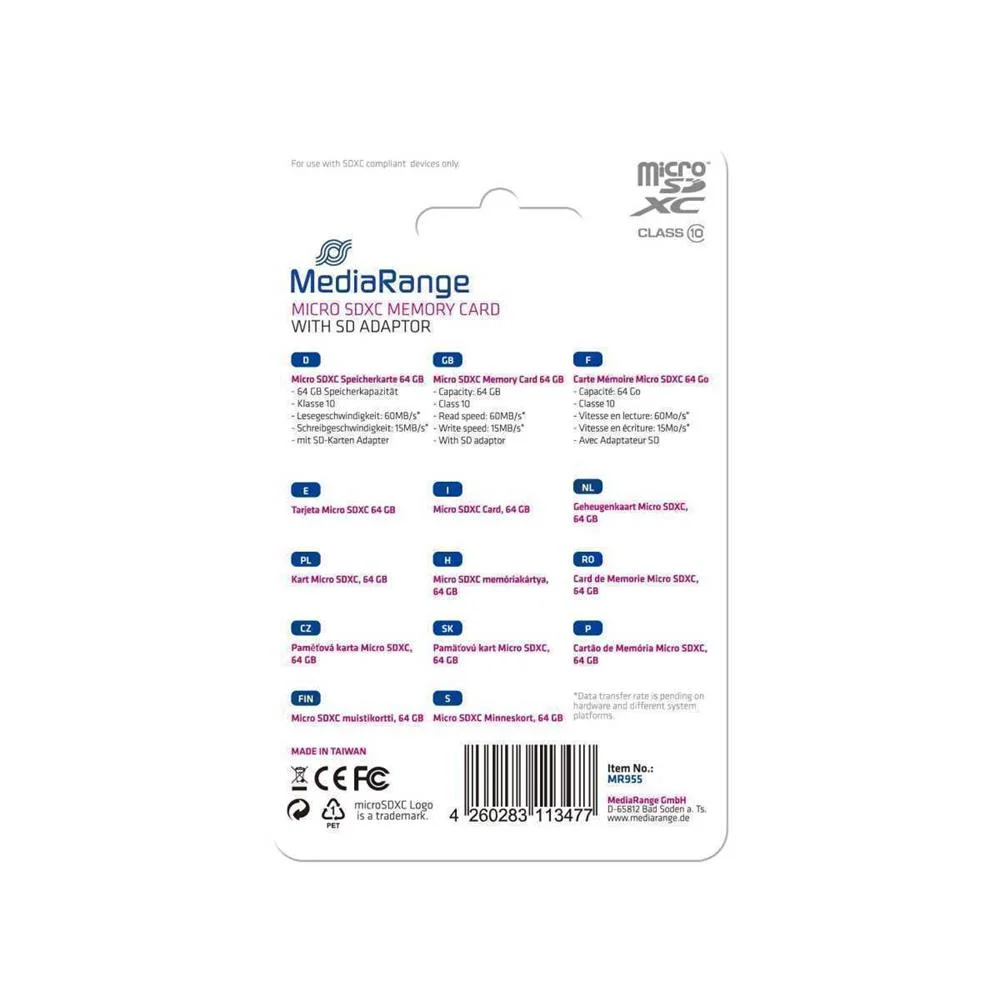 MEDIARANGE MR955 CART&Atilde;O DE MEM&Oacute;RIA 64 GB MICROSDX.