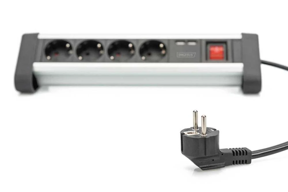 Digitus Steckerleiste 4fach 2x Usb Schalter Alu 1.5m