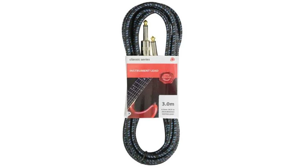 Cabos Tran&ccedil;ados Mono 6.3mm - Mono 6.3mm para Guitarras Cl&aacute;ssicas Preto/Azul 3.0m