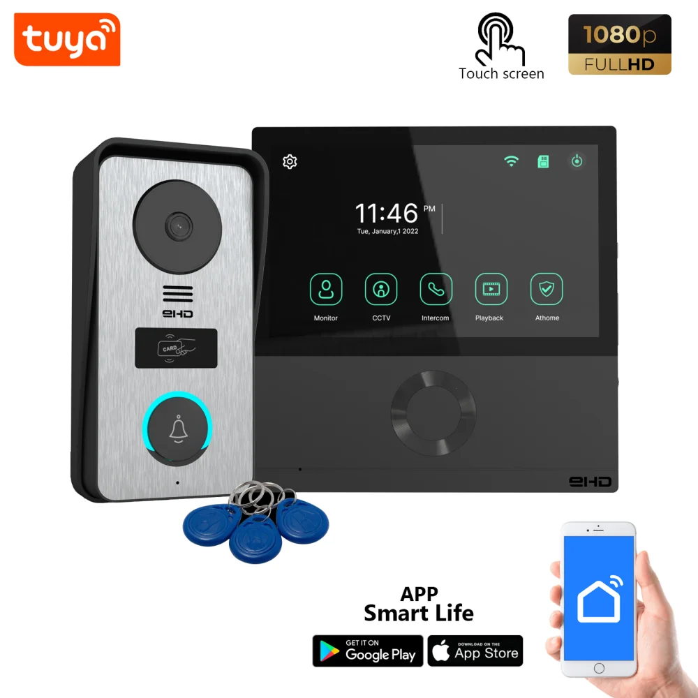 Kit Videoporteiro Tuya 4 fios 7'' WiFi