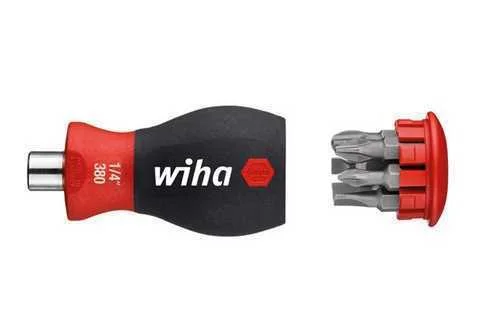 Wiha Screwdriver With Bit Magazine Magnetic Slotted, Phillips With 6 Bits, Stubby, 1/4" (33736)
