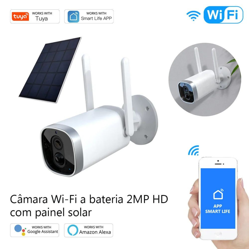 C&acirc;mara Wi-Fi a Bateria 2mp Hd com Painel Solar
