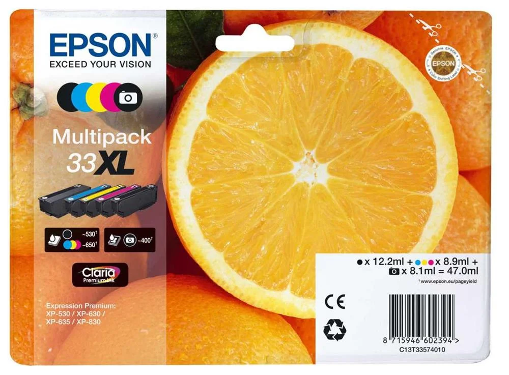 Tinteiro Epson 33 Multipack 5 Cores Xl - Xp-530/540/630/635/645/830/900/7100