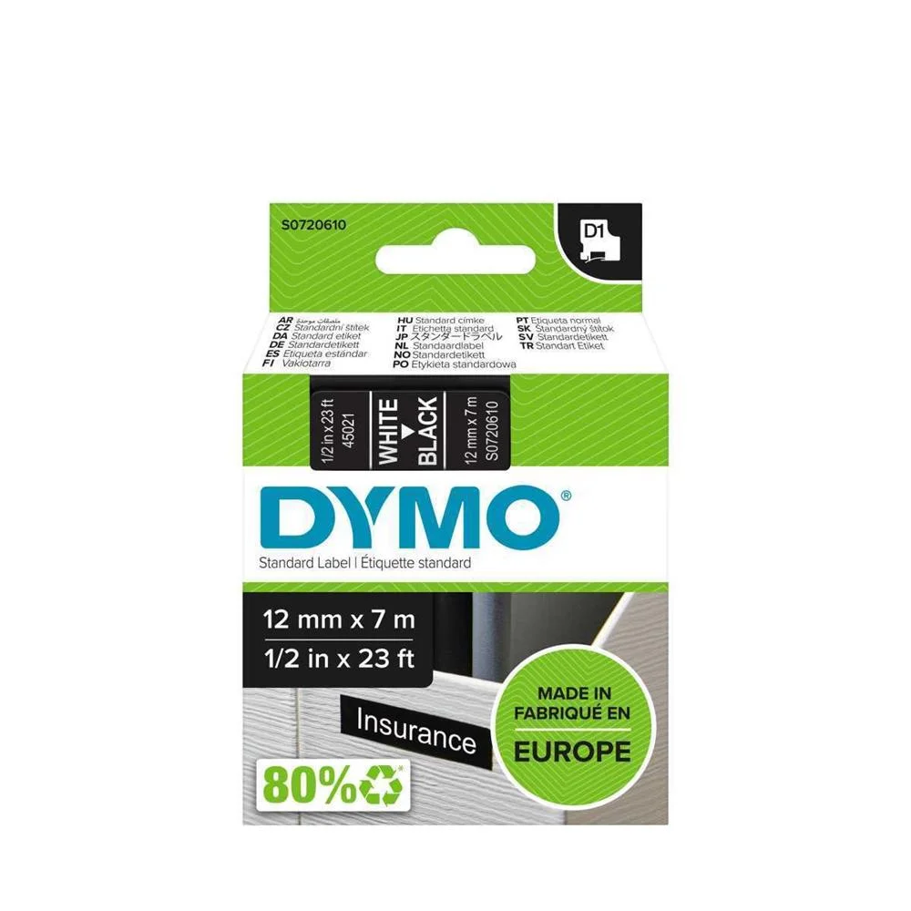 Dymo D1 -Standard Etiquetas - Branco Sobre Preto .
