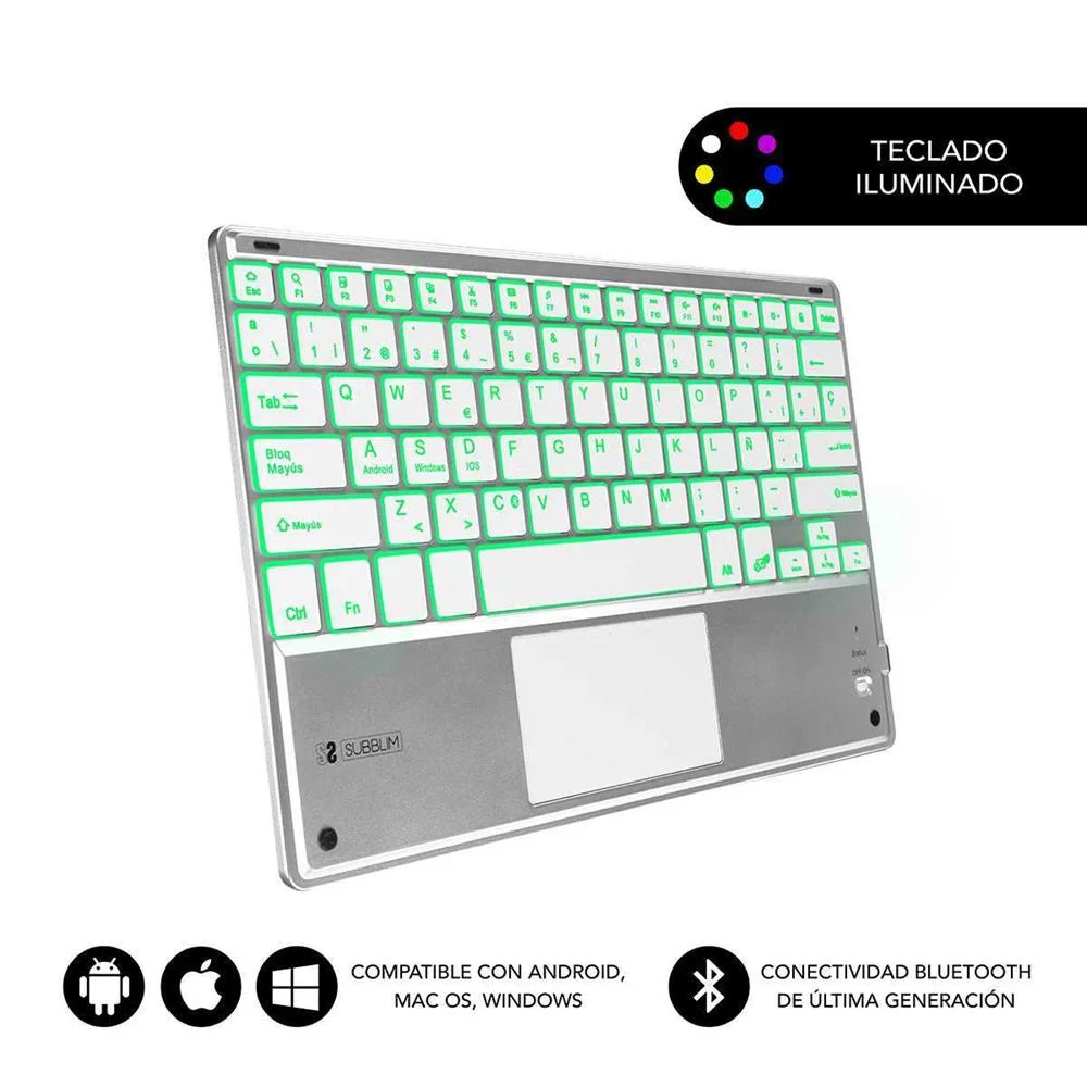 Teclado Bluetooth com Suporte para T&aacute;blete Subblim Sub-Kbt-Smbt50 Qwerty Espanhol Preto/Branco Espan