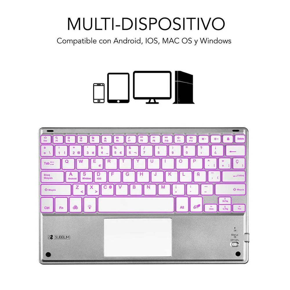 Teclado Bluetooth com Suporte para T&aacute;blete Subblim Sub-Kbt-Smbt50 Qwerty Espanhol Preto/Branco Espan