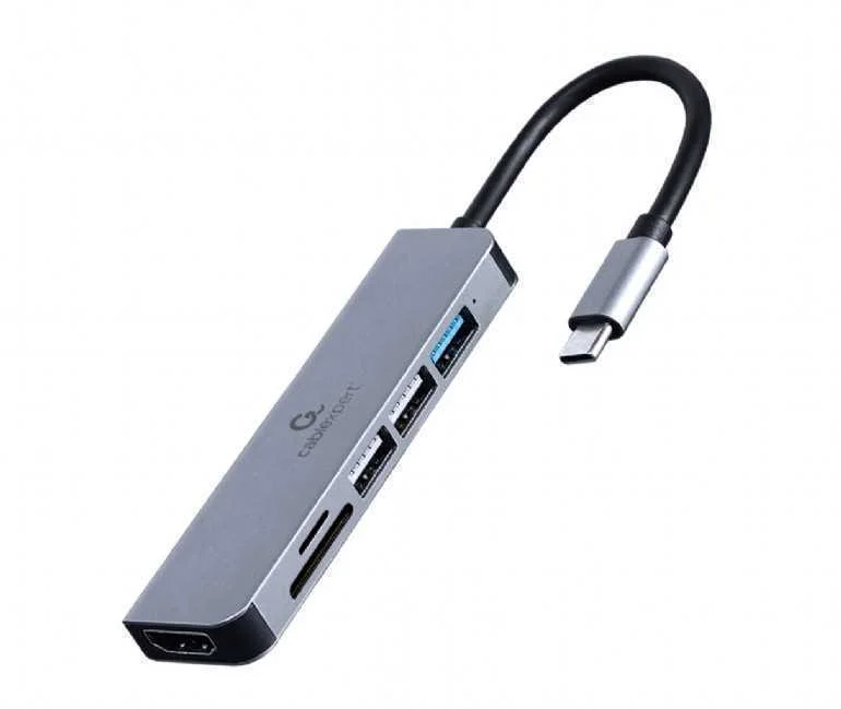 Adaptador Gembird Usb-C 6-In-1 (Hub + Hdmi + Leitor de Cart&otilde;es) Prateado