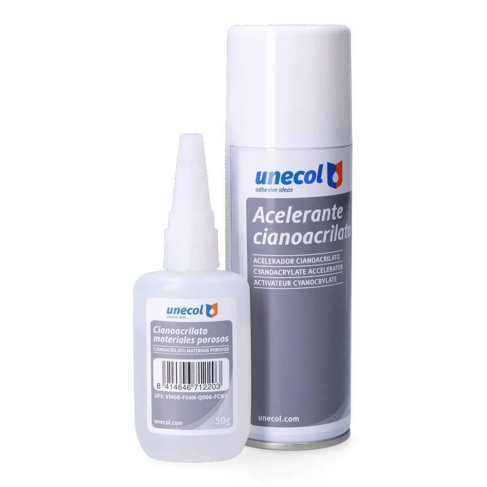 Kit Acelerante + Ciano M. Porosos, Emb. 50g + Spray 200ml A7156 Unecol