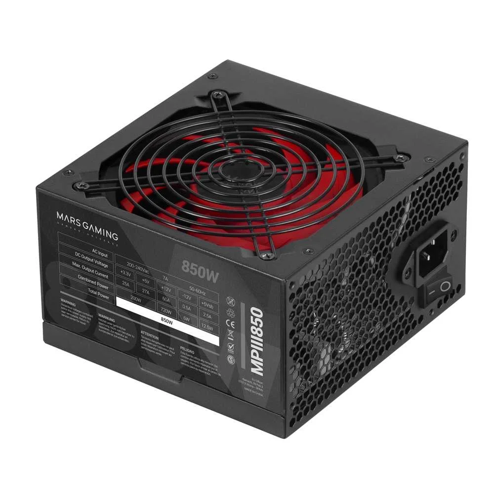 Fonte Alim. Mars Gaming Psu Mpiii 850w, 85% Ef, Smd, Black Cables, Silent, 5 Years Warranty