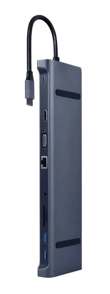 Gembird A-Cm-Combo10-01 Usb Type-C 10-In-1 Multi-Port Adapter (Usb Hub + Hdmi + Vga + Pd + Card Read
