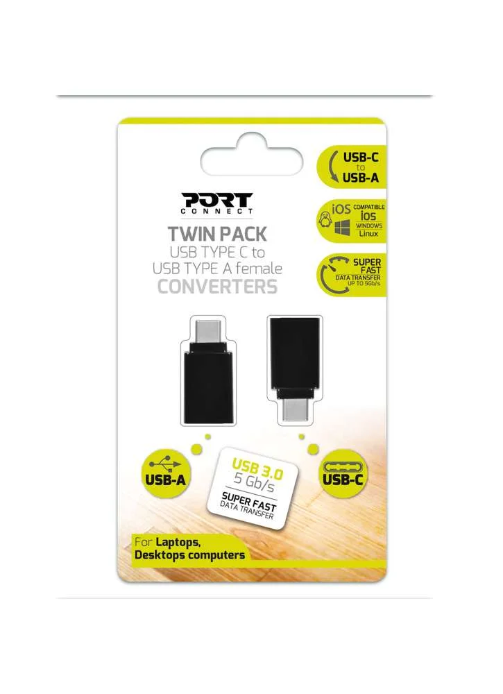 Adaptador Port Designs USB Type-C para USB Type-A.