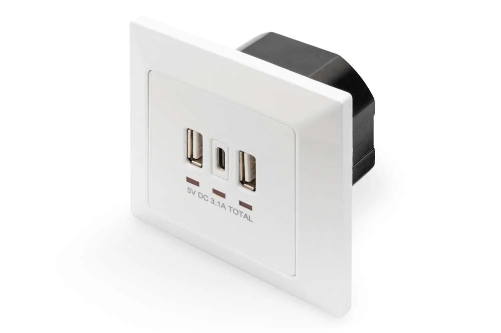 Digitus Unterputz Ladedose Usb 2x Usb a 1x Usb Type-C, Weiss