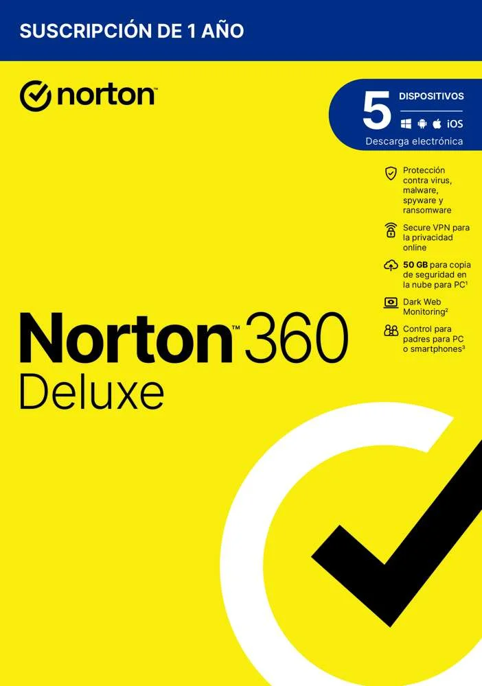 Antiv&iacute;rus Norton 360 Deluxe 50gb Espanhol 1 Utilizador 5 Dispositivos 1 Ano