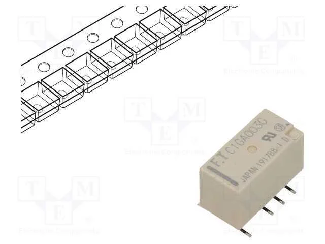 Rel&eacute;: Eletromagn&eacute;tico, Dpdt, Ubobina : 3vdc, 2a, 0,3a/125vac, Smt