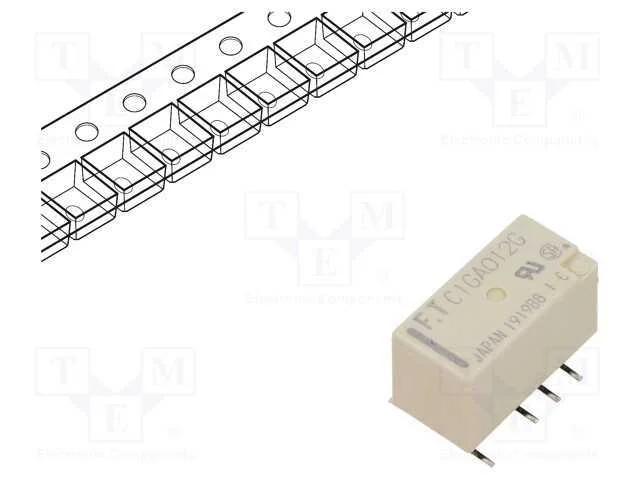 Rel&eacute;: Eletromagn&eacute;tico, Dpdt, Ubobina : 12vdc, 2a, 0,3a/125vac, Smt