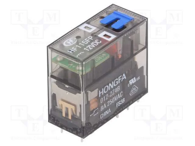 Rel&eacute;: eletromagn&eacute;tico, DPDT, Ubobina : 12VDC, 8A,.
