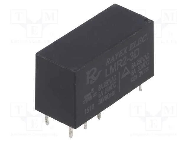 Rel&eacute;: Eletromagn&eacute;tico, Dpdt, Ubobina : 3vdc, Icontactos Max: 5a
