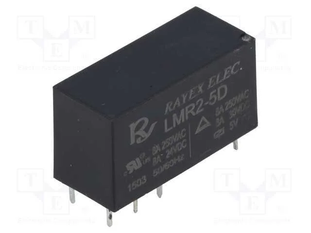 Rel&eacute;: Eletromagn&eacute;tico, Dpdt, Ubobina : 5vdc, Icontactos Max: 5a