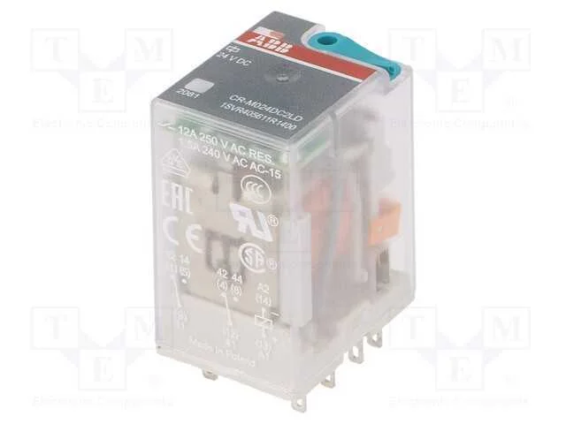 Rel&eacute;: Eletromagn&eacute;tico, Dpdt, Ubobina : 24vdc, Icontactos Max: 12a