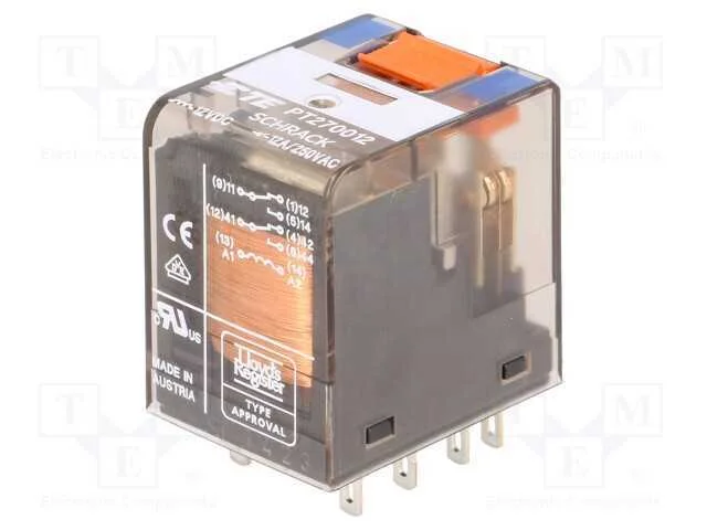 Rel&eacute;: Eletromagn&eacute;tico, Dpdt, Ubobina : 12vdc, Icontactos Max: 12a