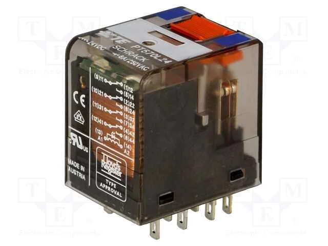 Rel&eacute;: Eletromagn&eacute;tico, 4pdt, Ubobina : 24vdc, Icontactos Max: 6a
