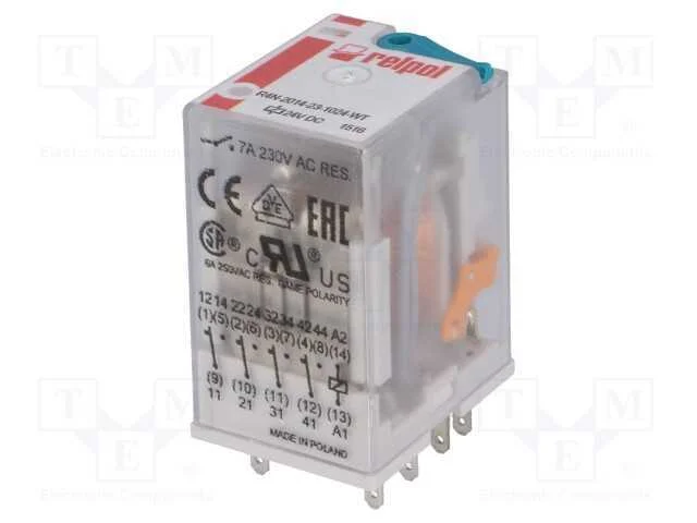 Rel&eacute;: Eletromagn&eacute;tico, 4pdt, Ubobina : 24vdc, Icontactos Max: 6a