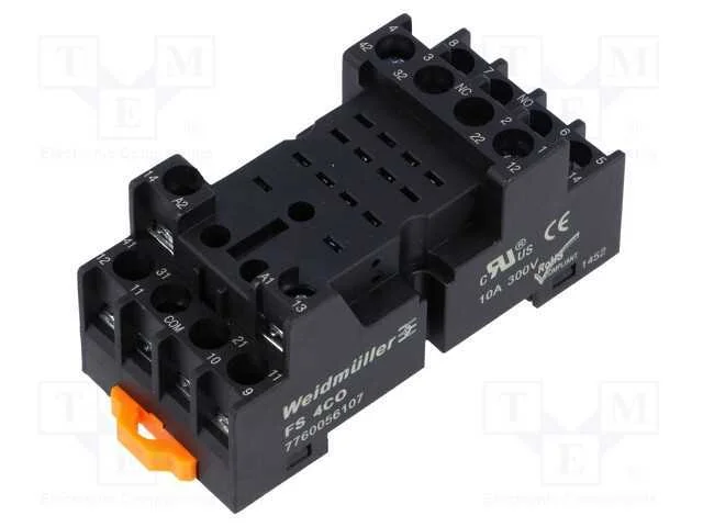 Base, Pin: 14, 10a, 300vac, H: 30mm, W: 30,8mm, para Trilho Din
