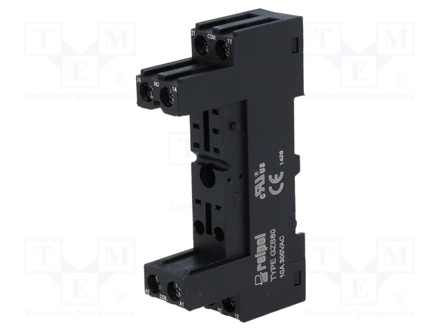 Base, Pin: 8, 12a, 300vac, No Painel,Para Trilho Din, -40&divide;70c