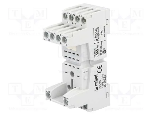 Base, Pin: 14, 6a, 250vac, T-R4, para Trilho Din, S&eacute;rie: R4,R4n