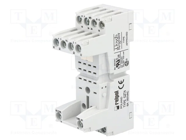 Base, Pin: 14, 6a, 250vac, T-R4, para Trilho Din, S&eacute;rie: R4,R4n