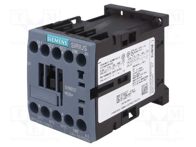 Contator: 3 polos, NO x3, Contatos auxiliares: NC.