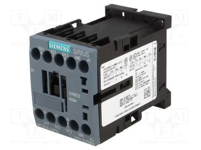 Contator: 3 polos, NO x3, Contatos auxiliares: NC.