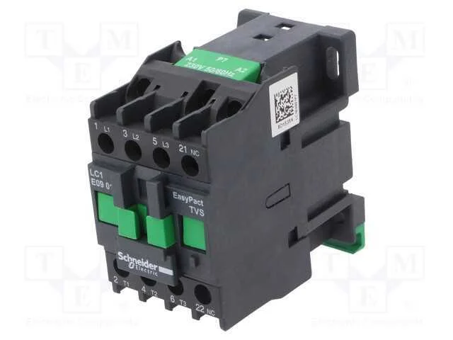 Contator: 3 polos, NO x3, Contatos auxiliares: NC.