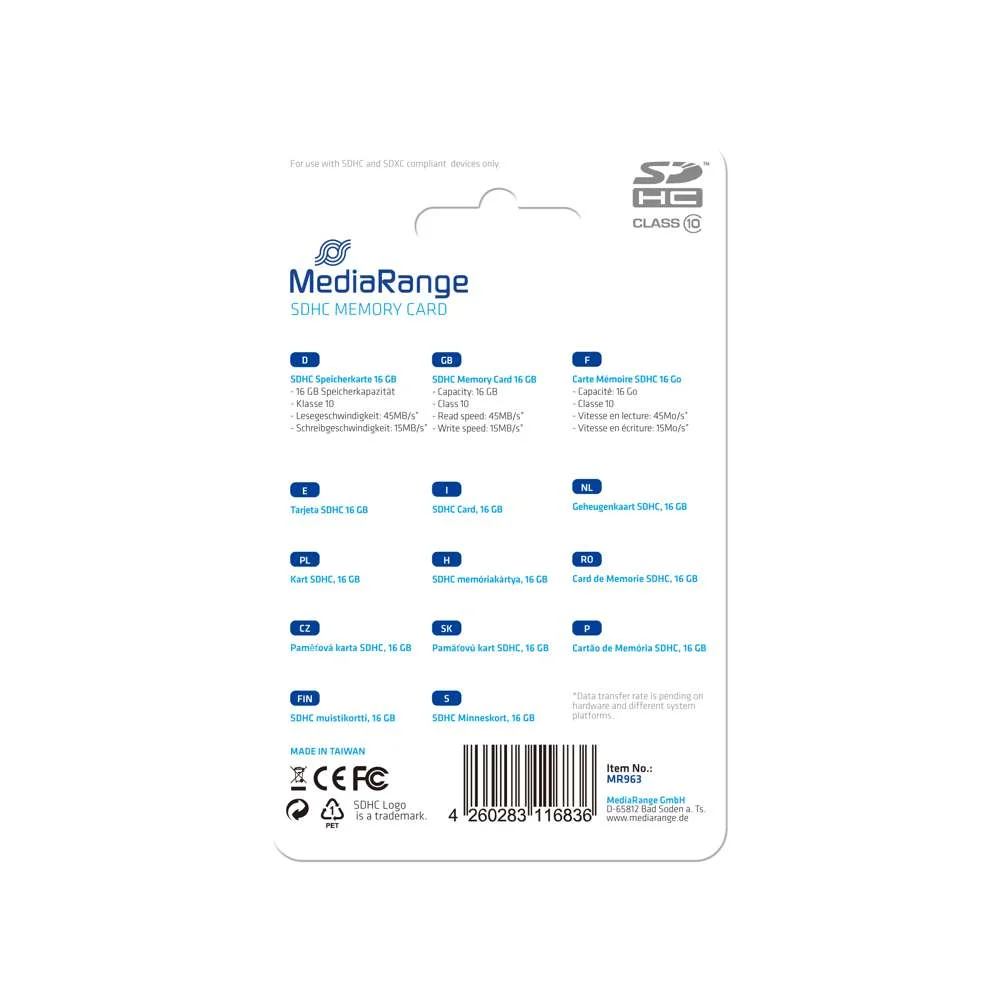 Mediarange Sd Card 16gb Sdhc Cl.10
