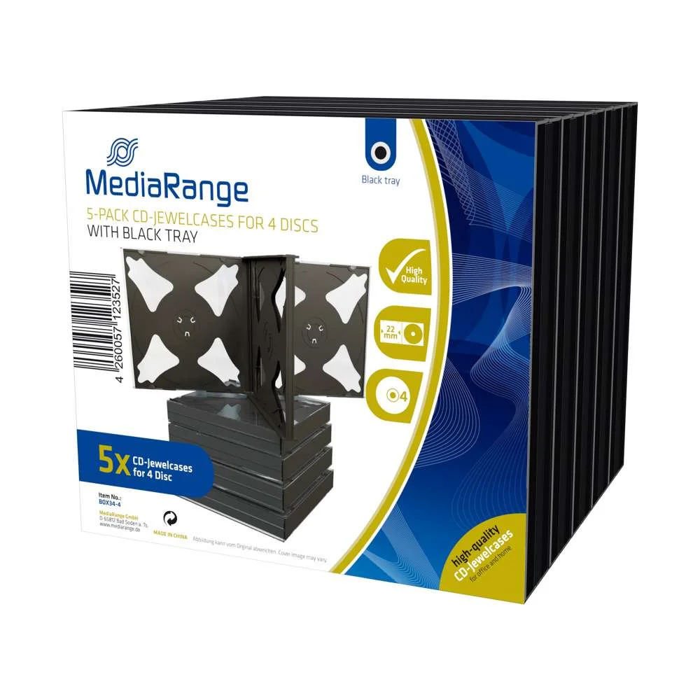 Mediarange Cd-Leerh&uuml;lle F&uuml;r 4 Dics 22mm Schwarzes Tray 5pcs