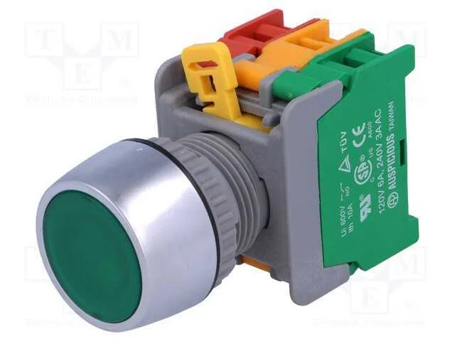 Interruptor: de Press&atilde;o, 22mm, Pos.Est&aacute;v: 1, Nc + No, Verde, Ip65