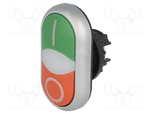 Interruptor: Duplo, 22mm, Pos.Est&aacute;v: 1, Vermelho/Verde, Ip66, Plano