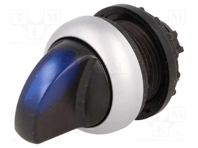 Interruptor: Girat&oacute;rio, 22mm, Pos.Est&aacute;v: 3, Azul, M22-Fled,M22-Led