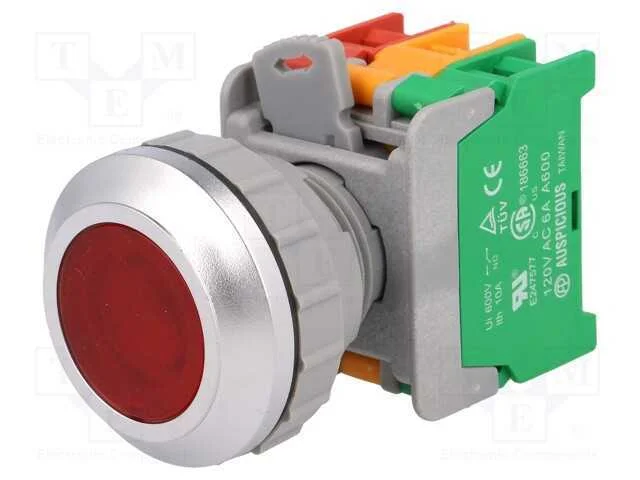 Interruptor: de Press&atilde;o, 30mm, Pos.Est&aacute;v: 1, Nc + No, Vermelho