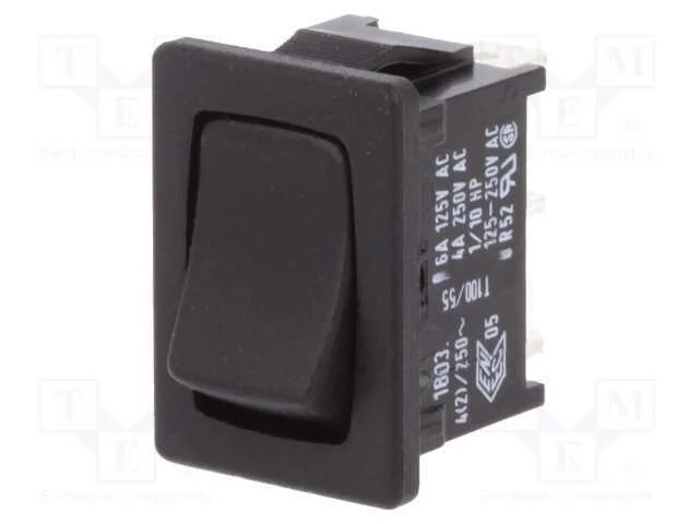 Rocker, Spdt, Pos: 2, Off-(On), 4a/250vac, Preto, Ip40, N&atilde;o Disp.