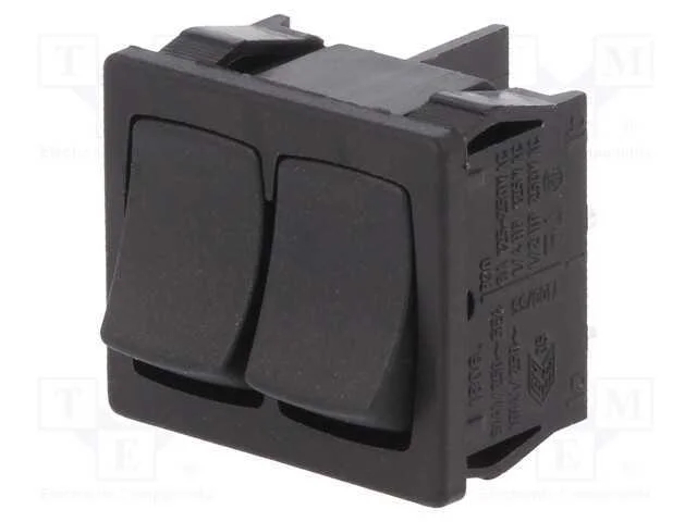 Rocker, Spst-No X2, Pos: 2, Off-On, 10a/250vac, Preto, Ip40, 100mo