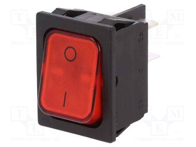 Rocker, Dpst, Pos: 2, On-Off, 20a/250vac, Vermelho, Ip40, L&acirc;mpada