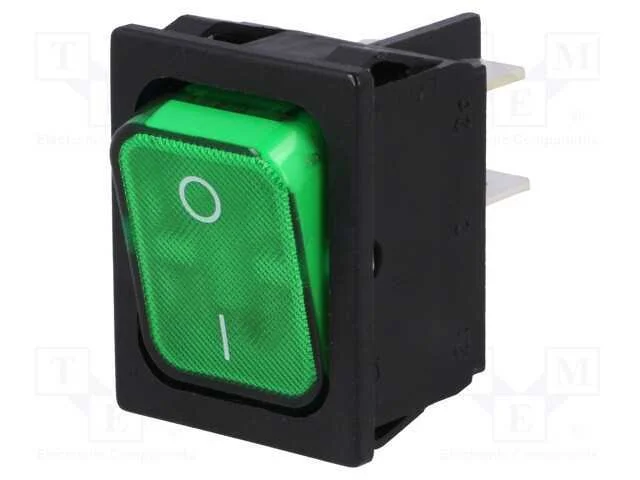 Rocker, Dpst, Pos: 2, On-Off, 20a/250vac, Verde, Ip40, L&acirc;mpada, 230v